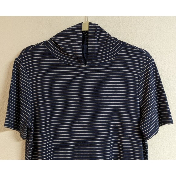 Women's LIFE IS GOOD Hooded Short Sleeve Blue/White Striped Long Maxi Dress M - Picture 8 of 12